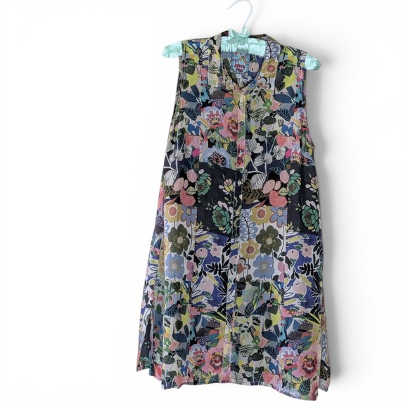 Johnny Was Tops - Johnny Was Womens XS Silk Patchwork Floral Sleeveless Button Front Tunic